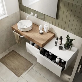 Mobile da bagno sospeso Step con top L 100.3 x H 30 x P 46 cm bianco liscio, 2 cassetti
