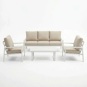 Set Salotto In Alluminio 5 Posti Con Cuscini e Tavolino Bally Bianco