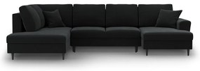 Divano angolare nero allungabile e con contenitore (con penisola a sinistra/a U) con rivestimento in velluto Kyoto – Cosmopolitan Design