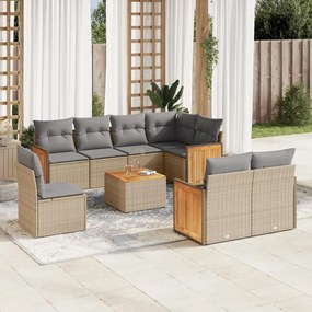 Set divano da giardino 9 pz con cuscini beige in polyrattan