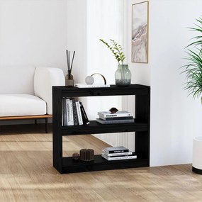 Libreria/divisorio nero 80x30x71,5 cm in legno massello di pino