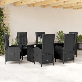 Set da pranzo da giardino 7 pz nero con cuscini in polyrattan