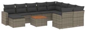 Set divani da giardino 11 pz con cuscini in polyrattan grigio