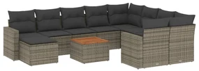 Set divani da giardino 11 pz con cuscini in polyrattan grigio