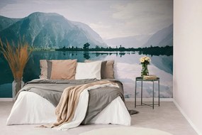 Carta da parati – Scenografia dipinta del lago montano