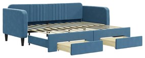 Divano letto estraibile con cassetti blu 90x200 cm in velluto