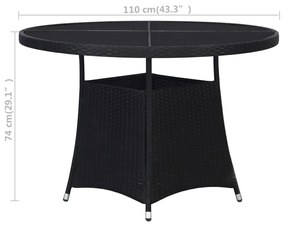 Tavolo da giardino nero 110x74 cm in polyrattan