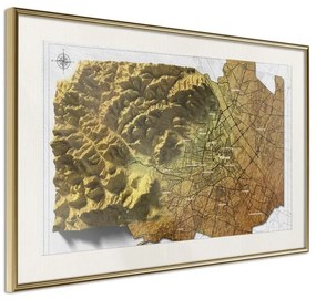 Poster  Raised Relief Map: Vienna  Cornice Quadri Cornice d'oro con passe-partout, Larghezza x Altezza Home decor 45x30