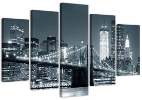 Quadro su tela 5 pannelli Ponte di New York in bianco e nero  Dimensioni 100x70