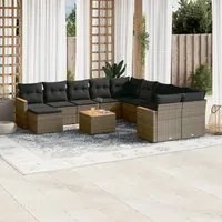 Set Divani da Giardino 12 pz con Cuscini Grigio in Polyrattan 3226578