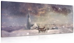 Quadro su tela – Cervo e caprioli nel villaggio innevato