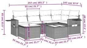 Set divani da giardino 7 pz con cuscini beige in polyrattan