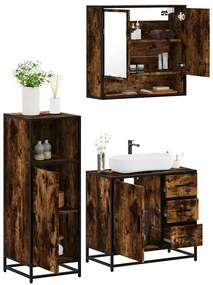 Set Mobili Da Bagno 3 Pz Rovere Fumo İn Legno Multistrato /