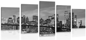 Quadri 5 pezzi – Affascinante ponte di Brooklyn in bianco e nero