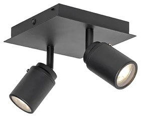 Faretto da bagno moderno quadrato nero 2 luci IP44 - Ducha