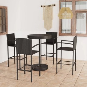 Set bar da giardino 5 pz in polyrattan nero