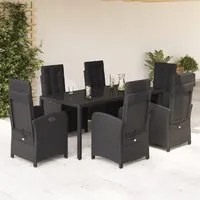 Set da Pranzo da Giardino 7 pz Nero con Cuscini in Polyrattan 3212460