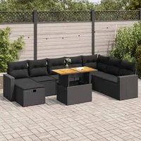 Set Divani da Giardino 9 pz con Cuscini Nero Polyrattan Acacia 3328014