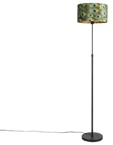 Lampada da terra nera con paralume in velluto pavone con oro 35 cm - Parte