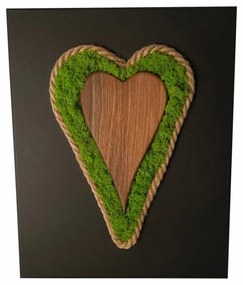 Quadro di muschio con cuore di legno e corda 40 x 30 cm