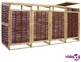 vidaXL Copri Bidone dei Rifiuti Quadruplo in Legno di Pino e Vimini