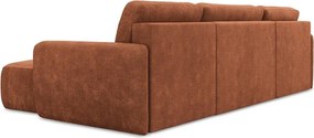 Divano angolare color terracotta allungabile/con contenitore (a U) con rivestimento in ciniglia Lilo – Makamii