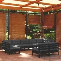 Set Divani da Giardino 9 pz con Cuscini Neri Massello di Pino 3097203