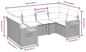 Set Divano da Giardino 6 pz con Cuscini Nero in Polyrattan