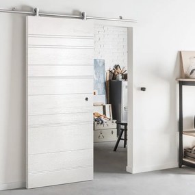 Porta scorrevole reversibile Mast Incisa in mdf bianco, L 93 x H 212 cm, con binario Ermes