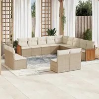 Set Divano da Giardino 13 pz con Cuscini Beige in Polyrattan 3228165