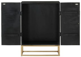 Credenza nera 55x34x75 cm in legno massello di mango e ferro