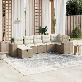 Set divani da giardino 7 pz con cuscini beige in polyrattan