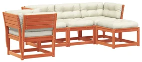 Set salotto giardino 5pz con cuscini marrone cera massello pino