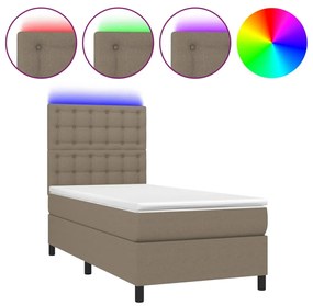 Letto a molle con materasso e led tortora 100x200cm in tessuto