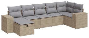 Set divani da giardino 7 pz con cuscini beige in polyrattan