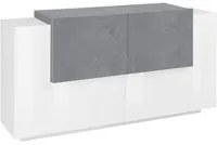 Madia 4 ante per Soggiorno Moderna 160x40/45x86cm - ZENITH Colore: bianco laccato lucido/ardesia