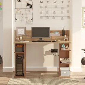 Scrivania Moderna Porta PC 120x58x98 Con Ripiani Laterali Pixel Rovere E Rosso