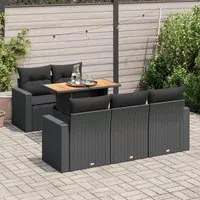 Set Divano da Giardino 6 pz con Cuscini Nero in Polyrattan 3326988