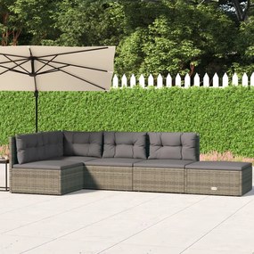 Set divani da giardino 5 pz con cuscini in polyrattan grigio