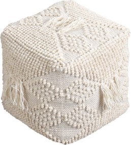 ODETTE - pouf in lana avorio con decoro 40 x 40