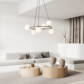 Lampadario a Sospensione AZURA 6 in Acciaio e Vetro 6xE14 Colore del corpo Nero e Bianco