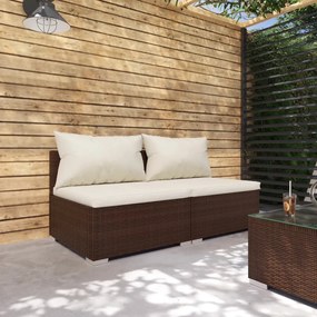 Set divani da giardino con cuscini 2 pz in polyrattan marrone