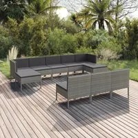 Set Divani da Giardino 10 pz con Cuscini in Polyrattan Grigio cod mxl 38480