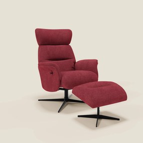 Lunor Poltrona relax reclinabile con pouf poggia-piedi in tessuto bouclé impermeabile T07 rosso