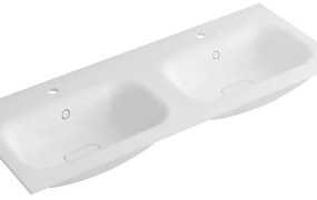 Lavabo integrale rettangolare doppia vasca L 120.5 x H 15 x P 46 cm in resina bianco opaco