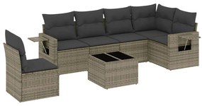 Set divani da giardino 7 pz con cuscini grigio in polyrattan