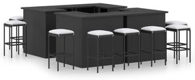 Set bar da giardino 16 pz con cuscini in polyrattan nero