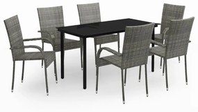 Set da pranzo per giardino 7 pz con cuscini grigio e nero