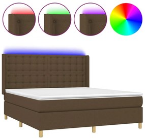 Letto a molle materasso e led marrone scuro 160x200 cm tessuto