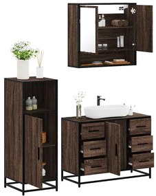 Set Mobili Da Bagno 3 Pz Rovere Marrone İn Legno Multistrato /